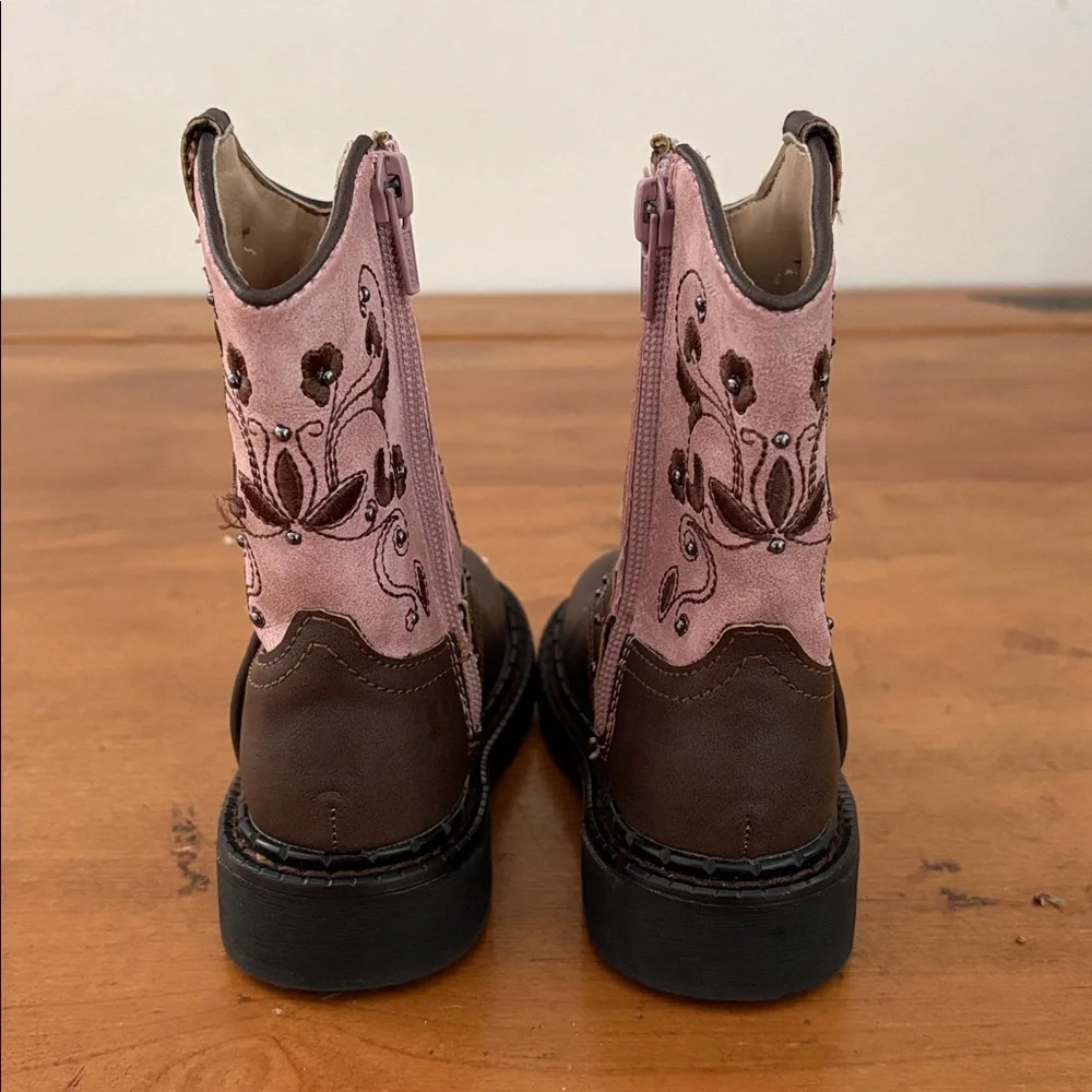 Roper Brown and Pink Floral Boots w/Lights Size 6